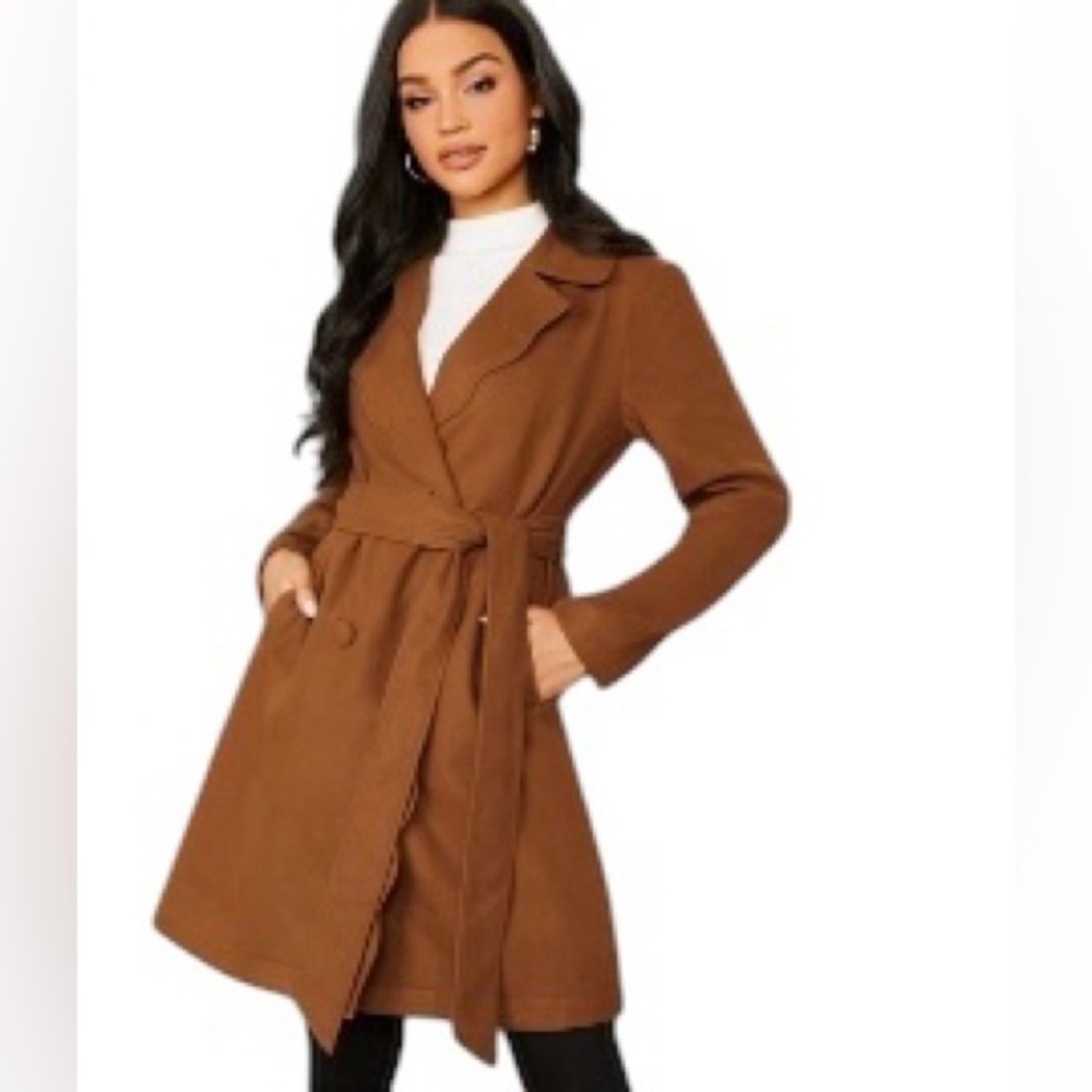SHEIN Brown Women's Belted Coat Size S Small